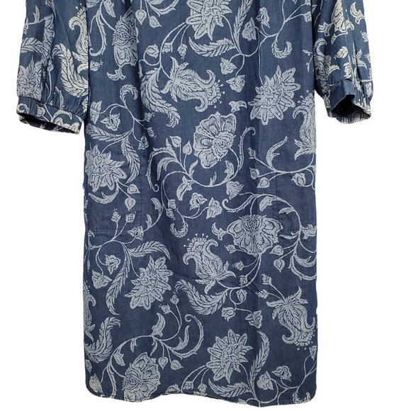 Isaac Mizrahi Live Sz 12 Dress Denim Chambray Floral Print Split Sleeves Lace Up - Picture 8 of 15